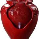 Teamson Home Outdoor Pot Fountain with LED Lights and Pump, Floor Water Fountain for Patio, Garden, Backyard, Decking Home Décor, 16.93 Inch Height, Red