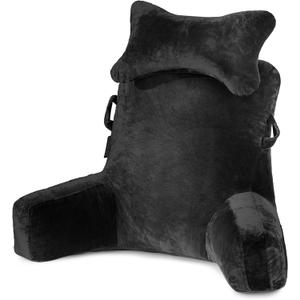 SLIGUY Reading Pillow-Bed Rest Pillow with Detachable Neck Roll & Higher Support Arm for Sitting in Bed Couch or Floor-Backrest Reading Pillow Adult Back Pillow for Reading/Watching TV/Gaming,Black (Medium)