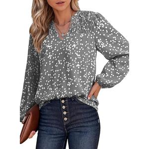 Dokotoo Women's Casual V Neck Alicia Floral Print Roll Up Long Sleeve Chiffon Button Down Blouses Bohemian Top Shirts, 2XL