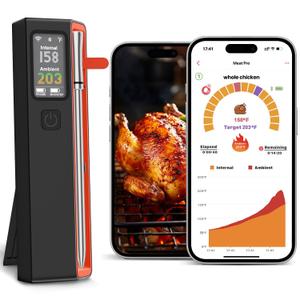 UNERVER Wireless Meat Thermometer with WiFi Unlimited Range - Ultra Thin Probe with 6 High Accuracy 0.5F Sensors, Digital Bluetooth Base, Login-Free Smart App, Ideal for Smoker, Oven, Rotisserie