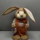 Juegoal Easter Bunny Decor, 32"(2.6FT) Large Standing Sisal Rabbit Figurine, Handmade Easter Straw Mrs. Bunny Statues, Cute Photo Props Gifts for Farmhouse Spring Home Porch Decorations