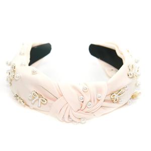 TACOLO Beige Wide Headbands for Women, Knotted Hair Bands Non Slip Fashion Headbands, Womens Headbands Embellished Headband for Hair Decoration, Birthday, Christmas 1 Pcs