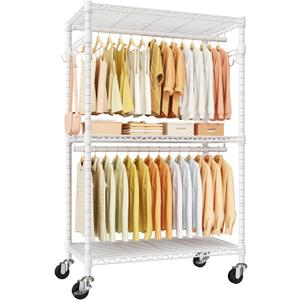 ULIFHOME P1 Rolling Clothes Rack Heavy Duty, Metal Closet Clothing Rack with Lockable Wheels, Portable Wardrobe Closet for Hanging Clothes, 35.5" W x 15.7" D x 80.5" H, Hold 500lbs, White