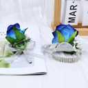 2 x 4Pcs Blue Corsage and Boutonniere Set, Artificial Rose Wrist Corsage Bracelets, Men Boutonniere for Wedding Ceremony Decorations Prom Homecoming Party Flower Accessories