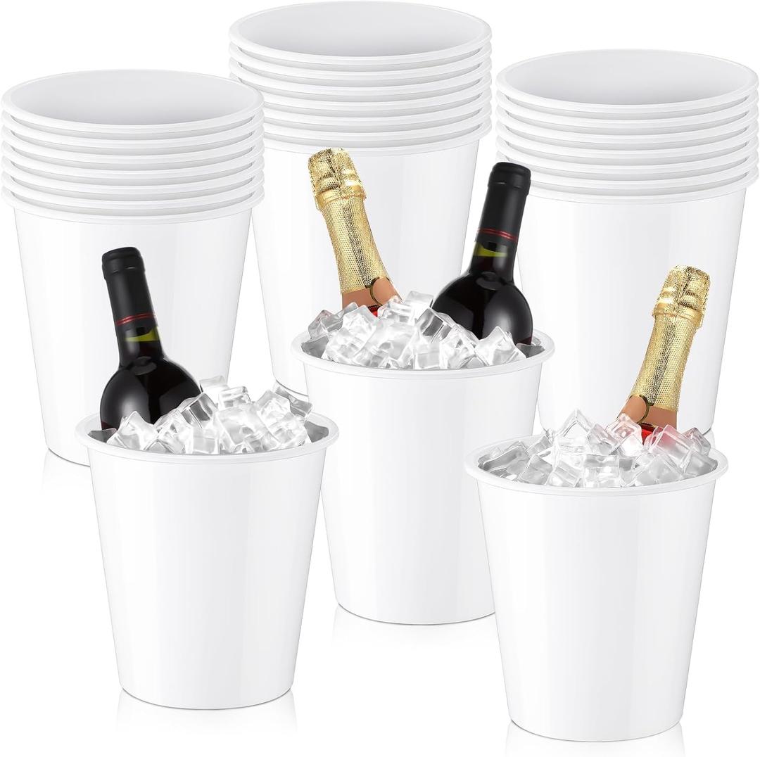 Layhit 24 Pcs Plastic Ice Buckets for Parties 3 Liters Wine Bucket Portable Ice Holder Disposable Wine Cooler for Party Wedding Party Beverages Champagne Soda and Beer (White)