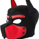Neoprene Puppy Face Muzzle Dog Removable Full Head Hood Mask With Ears (Red, One Size)