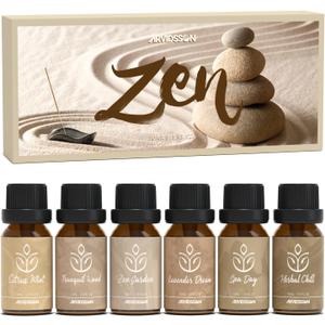ARVIDSSON Zen Essential Oils Set, Nautal Tranquil Essential Oil for Diffusers for Home - Zen Garden, Lavender Dream, Serene Spa, Citrus Mint, Tranquil Wood, Herbal Chill, Gift for Women (Light Brown)