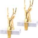 Komiikka Christmas Stocking Holders for Mantle Set of 2, Reindeer Metal Mantel Stockings Hangers Hooks for Xmas Shelf Fireplace Toppers Decorations (Chrome Gold)