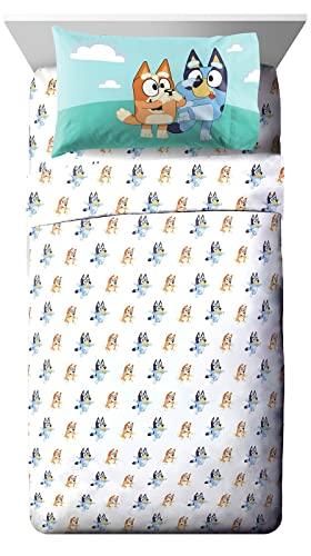 Jay Franco Kids Sheet Set with Fitted, Flat Sheets & Pillow Cover - Ultra-Soft Bedding with Pillowcase for Room Decor, White - Bluey, 3 Piece Twin