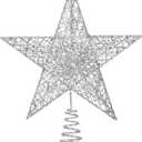 Christmas Tree Toppers Xmas Glitter Silver Hollow Star Treetop Topper for Christmas Tree Decoration