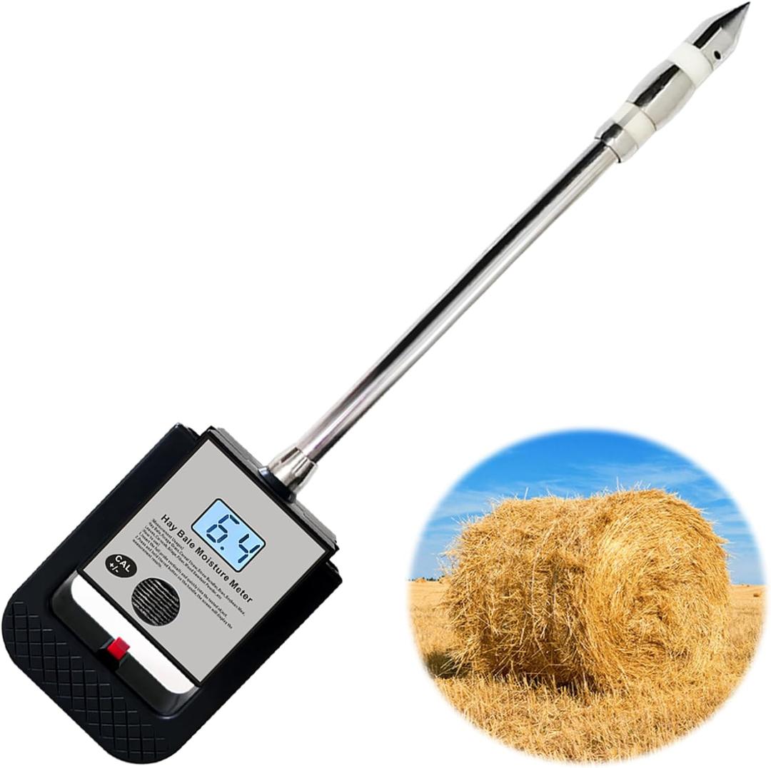 Portable Hay Moisture Meter Tester with 15.7" Probe for Hay Bales,Cereal Straw,Bran,Forage Grass,Soybean Meal,Leymus Chinensis,Emperor Bamboo Grass,Alfalfa,Fibre,Hay Moisture Testing