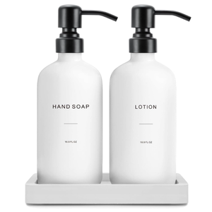 Prus Waso White Soap Dispenser Set, Contains Hand and Lotion Dispenser with Pump. Perfect for Guest Bathroom Decor. (White)
