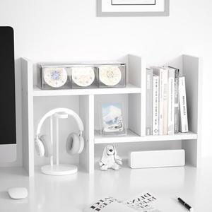 Jerry & Maggie Desktop Organizer Office Storage Rack Adjustable Wood Display Shelf Free Style Double H, Multi-Functional Mini Bookshelf for Desk Natural Stand (White)