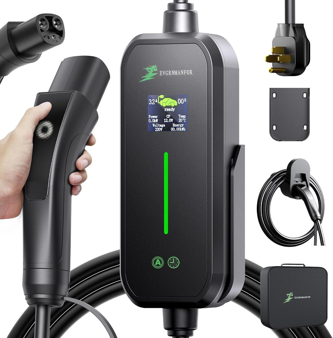 32A Level 2 Tesla Charger, [1.8 Led Screen, 10-32A Adjustable Current, Timing Delay, Ip67/Ip65] 25ft Tesla Mobile or Home Wall Charger, 240V Nema 14-50 Plug, Wall Mount, Connector for Model X/Y/3/S