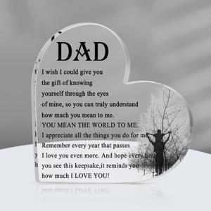 Maitys Dad Gifts from Daughter Son Kids Acrylic Heart Sign Birthday Gifts for Dad from Daughter Engraved Heart Acrylic Keepsake Paperweight for Daddy Papa