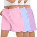 3 Pack Girls Cotton Shorts Lightweight Bike Pants with Pockets Soft Summer Casual Kids Clothes for 9-10 Years