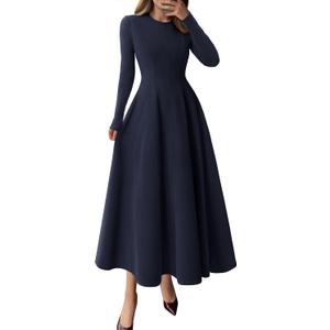 PRETTYGARDEN Cocktail Dresses for Women 2026 Elegant Classy Fall Long Sleeve Midi A Line Flowy Modest Winter Party Dress, Large