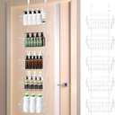 Over The Door Organizer  5 Removable Hanging Baskets, Back of Door Storage for Bathroom, Kitchen, Pantry & Garage, No Tools Needed, 3 Installation Methods (Wall/Door Mount) White