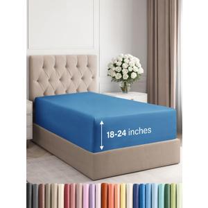 Extra Deep Twin Fitted Sheet - Hotel Luxury Single Fitted Sheet Only - Easily Fits 18 inch to 24 inch Mattress - Ultra Soft, Wrinkle & Fade Free w/Extra Deep Pockets - Breathable & Comfy - Royal Blue