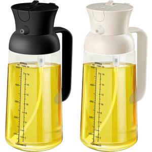 YARRAMATE 2Pcs Large Capacity 2 in 1 Oil Sprayer for Cooking with Measuring, 18oz/550ml Olive Oil Dispenser for Kitchen, Food-grade Oil Spritzer Bottle for Air Fryer, Salad BBQ (Black & White)