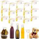 Qunclay 30 Pieces Mini Graduation Cap White Hats with Gold Tassels Plastic Grad Cake Pops Cover Toppers for Graduation Party Decorations