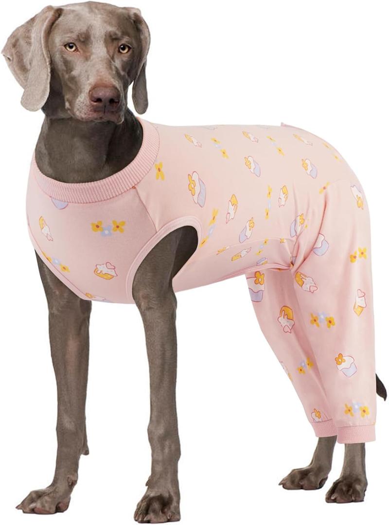 Kuoser Dog Recovery Suit, Anti Licking Dogs Rear Leg Sleeve, Abdominal Dog Surgical Suit with Dog Pants Cover Protect Wounds, Dogs Elbow Protector Pet Surgery Onesie Cone Alternative, PinkCake, 4X-Large (Back Length: 68CM / 26.77")