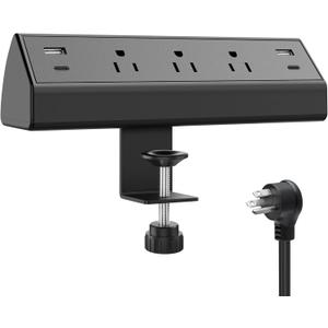 Desk Clamp Power Strip USB C,Desktop Mount Surge Protector,40W Fast Charging Station,2 PD 20W USB C Ports,3 Outlets,Desk Edge Power Strip for Home,Office,Fit 1.96" Tabletop Edge,ETL Listed (3 Outlets & 4 USB Ports, Black)