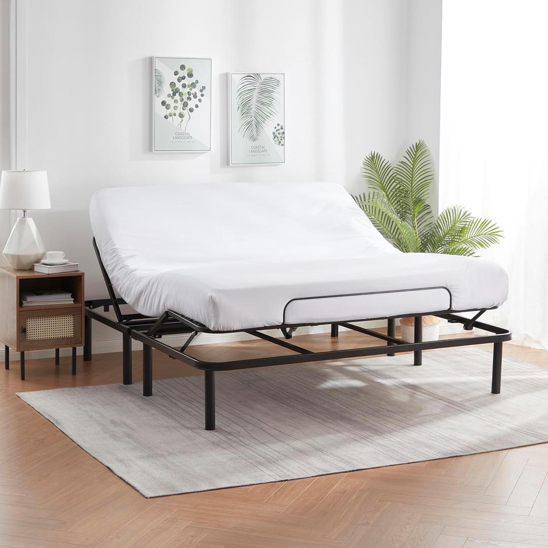 Nestl Basic Adjustable Bed Base, Queen Bed Frame, Motorized Head and Foot Incline, Adjustable Bed Frame, Wireless Remote, Fast & Easy Assembly
