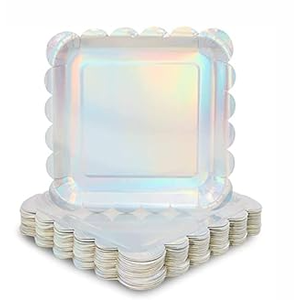 Sparkle and Bash 48 Pack Pastel Paper Plates with Scalloped Gold Foil - 9 inch Square Party Plate - Cute Dinnerware for Special Celebrations and Themed Parties