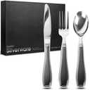 BUNMO Utensils for Elderly, Arthritis, Weak Hand Grip & Handicapped - for Tremors and Parkinsons Patients - Stainless Steel - Eat Independently - Weighted 3 Piece Set