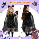 Black Cat Costume for Girls, Halloween Cat Costume Set with Light Up Tutu Skirt, Ears Headband Tail Gloves for Kids