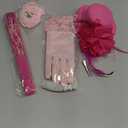 Obmwang 5 Pieces Girls Tea Party Supplies Tea Party Gloves Hats Girls Kids Tea Party Necklace Fan for Girls Tea Party Costume (Rose Red)