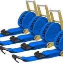 4Pack 4 inch Ratchet Straps Flatbed 4x30 Truck Strap with Flat Hook for Flatbed Trailer Winch Strap Heavy Duty 4 inch Ratchet Straps Flatbed Blue
