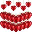 12 Pcs Burgundy Valentines Heart Glass Ornaments Heart Shaped Red Crystal Hanging Ornaments Bulk Mini Crystal Hanging Decorations for Party Valentines Wedding Anniversary Tree Decor