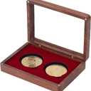 PLIGREAT Wood Double Coins Display Box, Rectangular Coin Collection Display Wooden Challenge Coin Presentation Displays Box Storage Case Commemorative Coins Holder for Collectors, 5.2"x3.8"