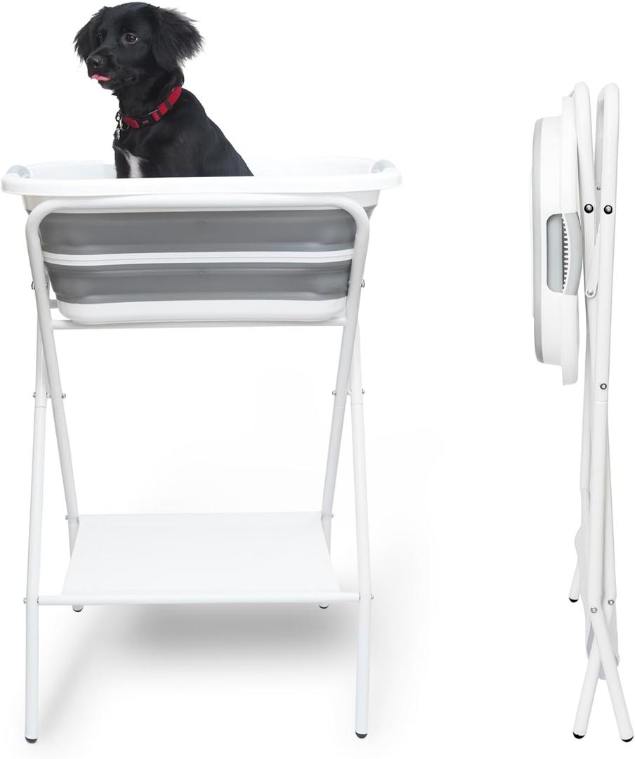 Smoochie 2 in 1 Dog Bathtub Washing Station, Elevated Pet Bath Tub, Collapsible and Portable Bathtub for Dogs, Cats Bathing, Shower and Grooming, Indoor and Outdoor