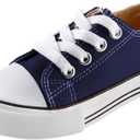 Mvlsoct Boys and Girl Low Top Canvas Kids Lace up Sneakers (3 Narrow Little Kid, Blue)