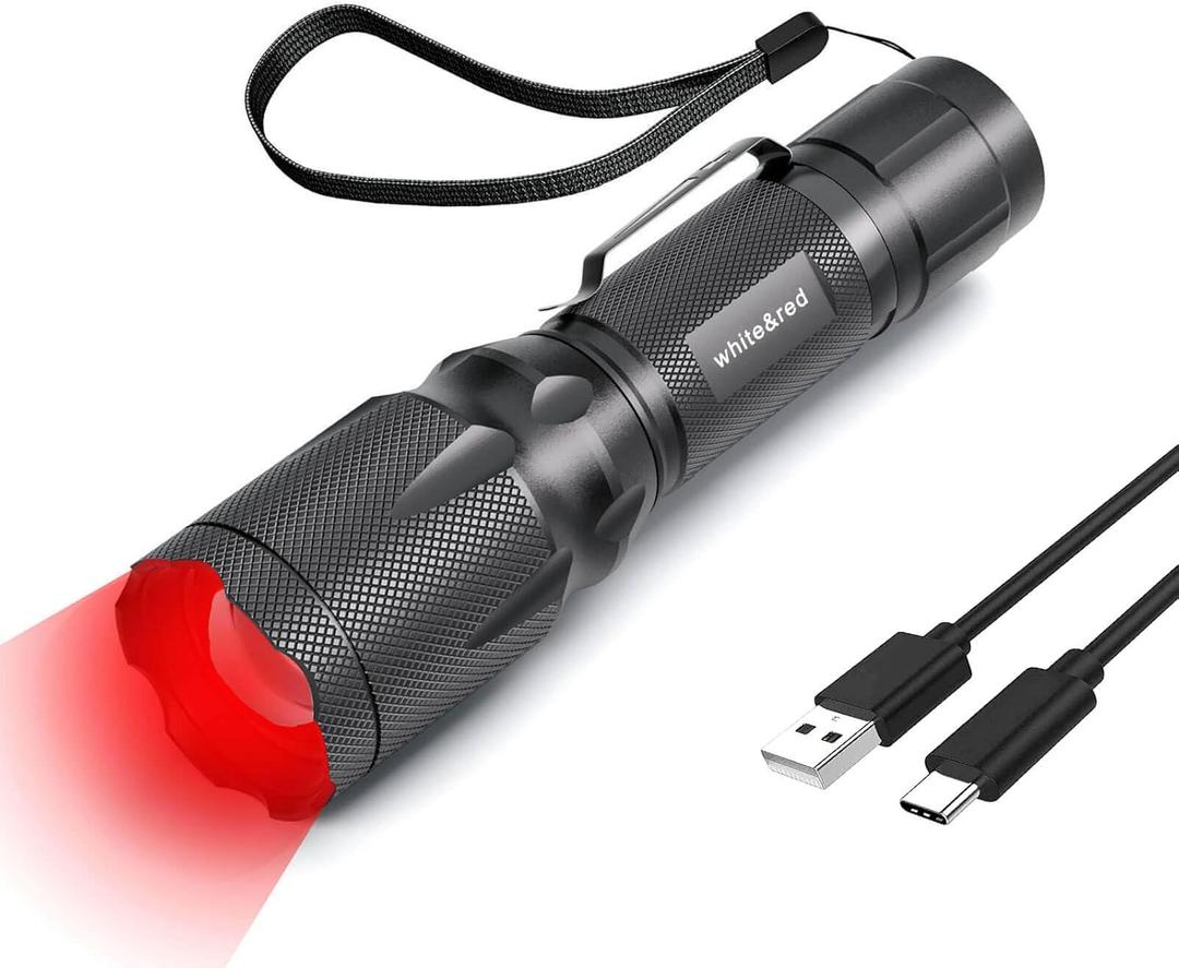 Red Flashlight Rechargeable, High/Low Red Light & White Light 3 Modes, for Astronomy, Aviation, Night Observation