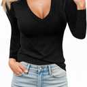 Womens Summer Sexy Short Sleeve Tshirt Tops Deep V Neck Shirts Casual Slim Fit Basic T-Shirt Tee, XL