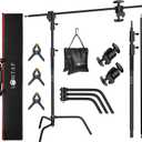 LOMTAP C Stand Light Stand Stainless Metal Photography Kit - Heavy Duty 10.8ft/330cm Vertical Pole, 4.2ft/128cm Boom Arm, Adjustable Base, Water Sandbag, 2 Grip Heads, 3 Clips for Softbox, Reflector