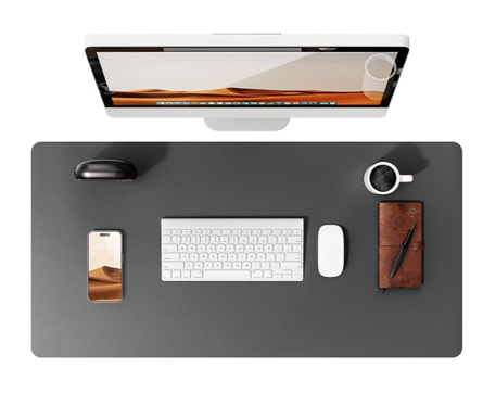 Wisfox Mouse Pad, Leather Desk Pad Protector, Office Desk Mat, Non-Slip Leather Desk Blotter, Laptop Desk Pad, Waterproof Desk Writing Lad for Home Office Decor(Dark Gray, 31.5" x 15.7")