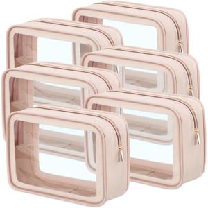 Hsei 6 Pcs Clear Makeup Bags TSA Approved Travel Toiletry Bags with Zipper Clear Cosmetic Organizer Set Diaper Bag Organizer Car Storage Pouch Gift for Women Mothers Day(Skin Tone)