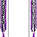 Graduation Lei Set Class of 2025 Grad Ribbon Leis with Honor Cord Double Braided Graduate Leis for Men Women (Purple Black White)