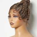 GORGIUS Brown Braided Updo Bun Wig, Synthetic Lace Front with Baby Hair, Natural Hairline, Heat Resistant, Braided, Curly