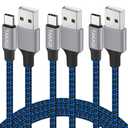 TAKAGI USB to USB C Cable (3Pack 6ft) USB A to Type C Cable Fast Charging Nylon Braided Data Sync Transfer Cord USB C Charger (Blue)