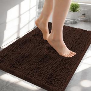 OLANLY Thick Bathroom Rugs 24x16, Extra Soft Absorbent Chenille Striped Bath Rugs, Rubber Backing, Machine Wash Dry, Bath Mats for Bathroom Floor, Tub and Shower, Home Decor Accessories, Brown