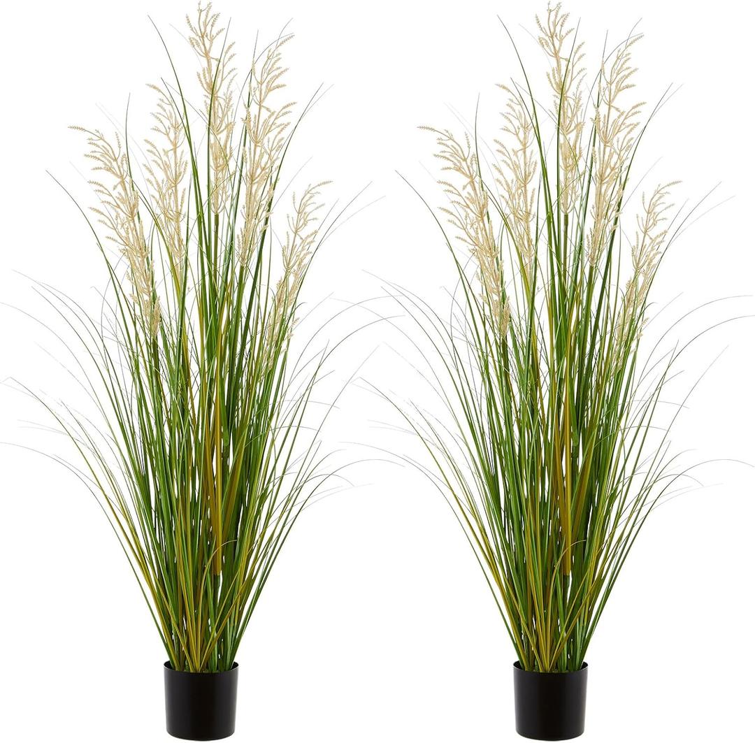 Artificial Plant, 47in Tall, 2pk Grass, Faux House Plants in Pot, Indoor Decorative Flowers &Greenery for Home and Office, Ideal Housewarming Gift