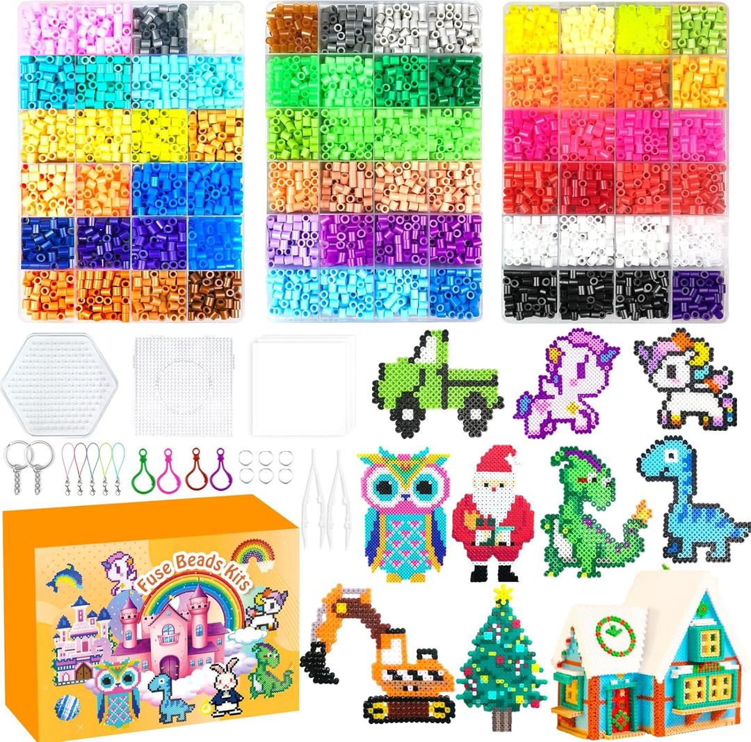 Fuse Beads Kit - 72 Colors 5mm Fuse Beads Set with Pegboards, Ironing Papers and Accessories, Fuse Beads 3 Boxes, DIY Craft Kits for Kids, Arts and Crafts Gifts for Girls & Boys Christmas Birthday