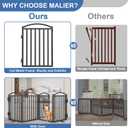 Malier Metal Freestanding Dog Gates with Door, 32'' Height Outdoor Indoor Dog Fences, Extra Wide Foldable Puppy Gate for Stairs (Black, 4 Panels with Door 80''W 32''H)