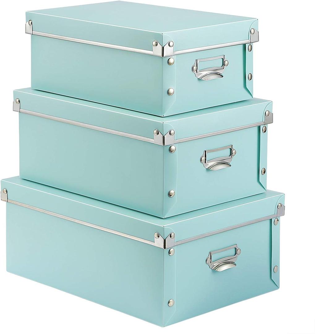 SEEKIND Foldable Storage Box with Lids and Handles Decorative, 3 in 1 Set, Multiple Size Plastic Box for Clothes, Cosmetic, Books